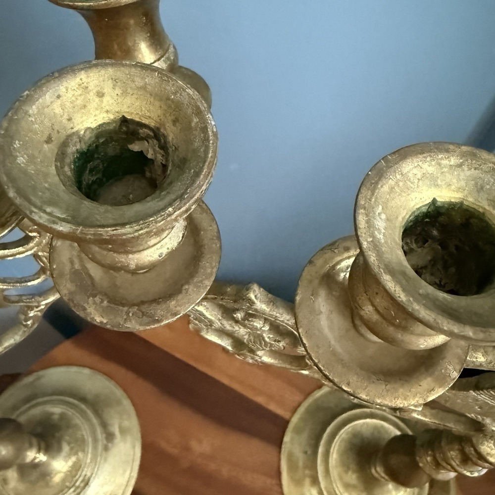 Vintage Brass Lion of Judah Candelabra Pair 5 Arm Shabbat Heavy Judaica Large - Picture 8 of 9